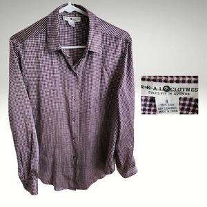 Sak's Purple Checkered Silk Button Down Shirt
